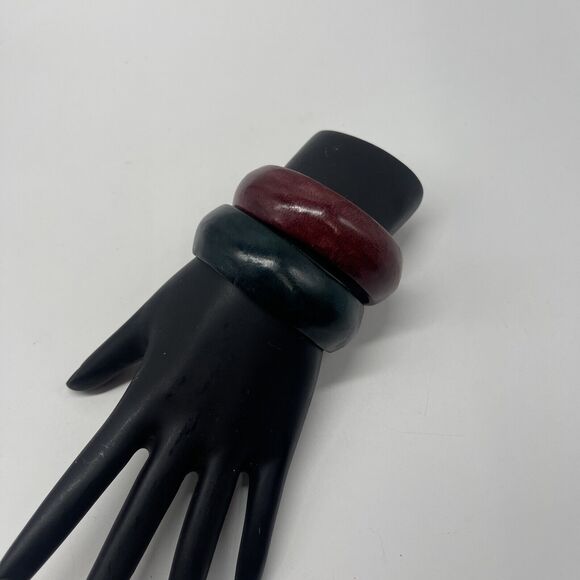 Leather Cuff Bracelet Lot Of 2 Emerald Green & Wine - Picture 2 of 11